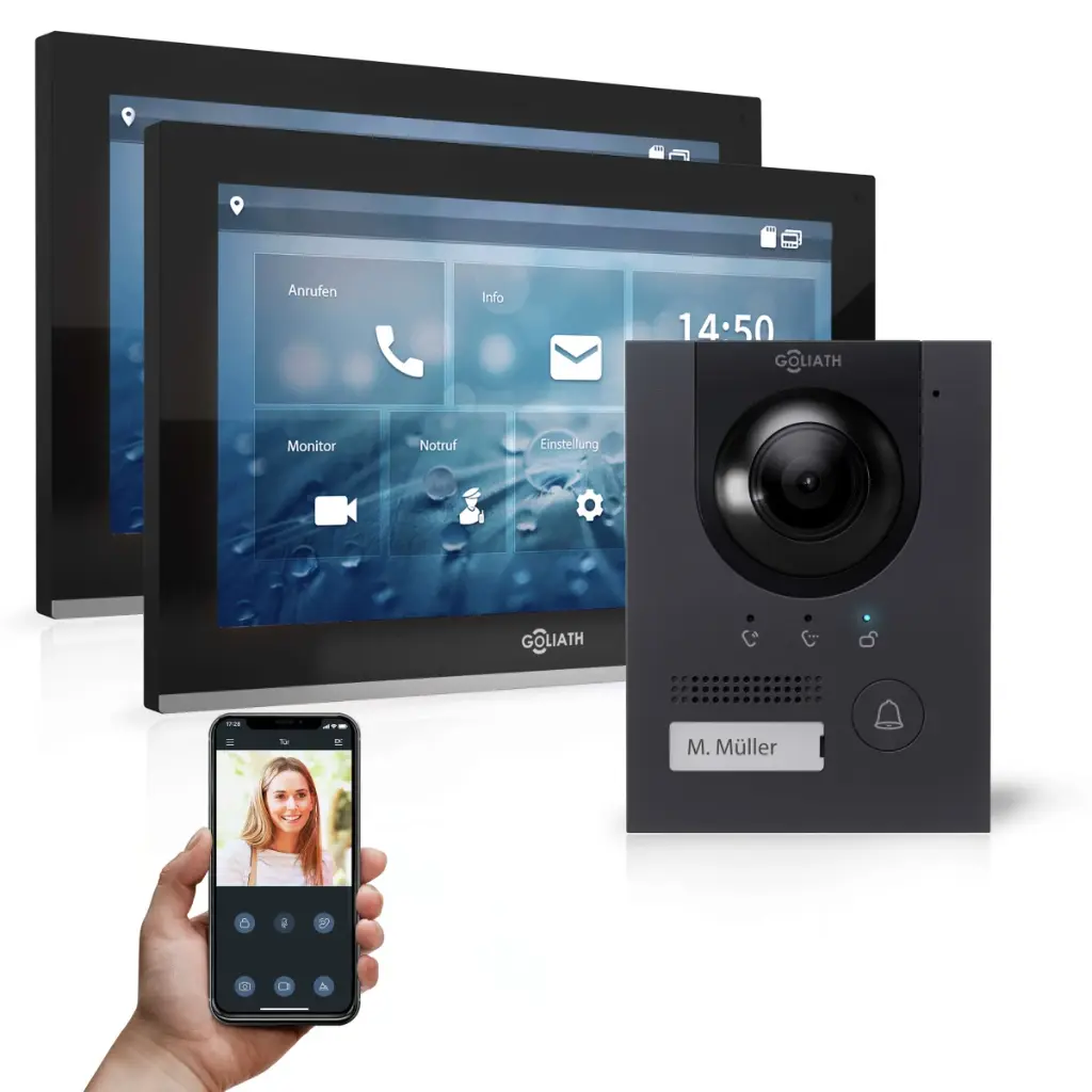 GOLIATH Hybrid IP Videotürsprechanlage Anthrazit 1-Familie 2x 10 Zoll Unterputz