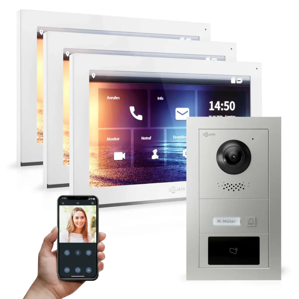 GOLIATH Hybrid IP Türsprechanlage 3x 10 Zoll HD Unterputz