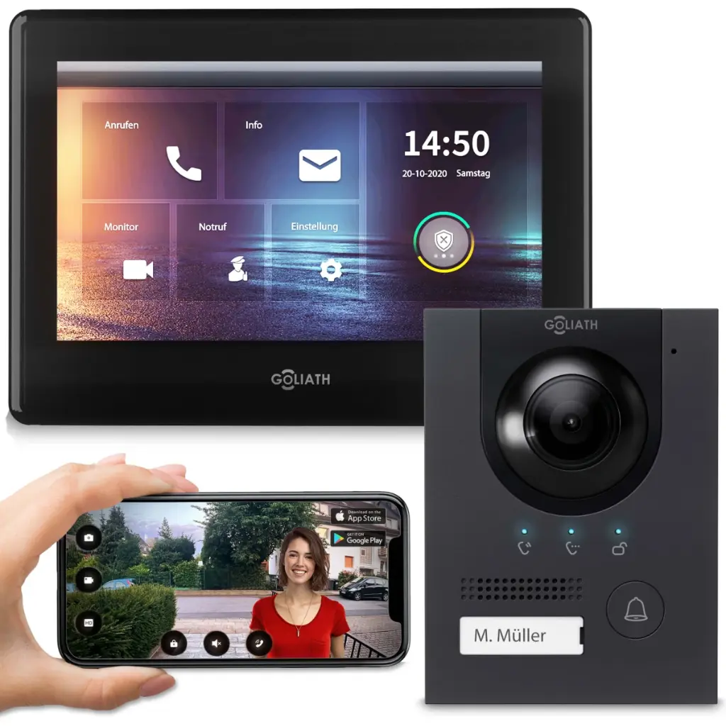 GOLIATH Hybrid IP Türsprechanlage Anthrazit 7 Zoll Unterputz 180° Kamera