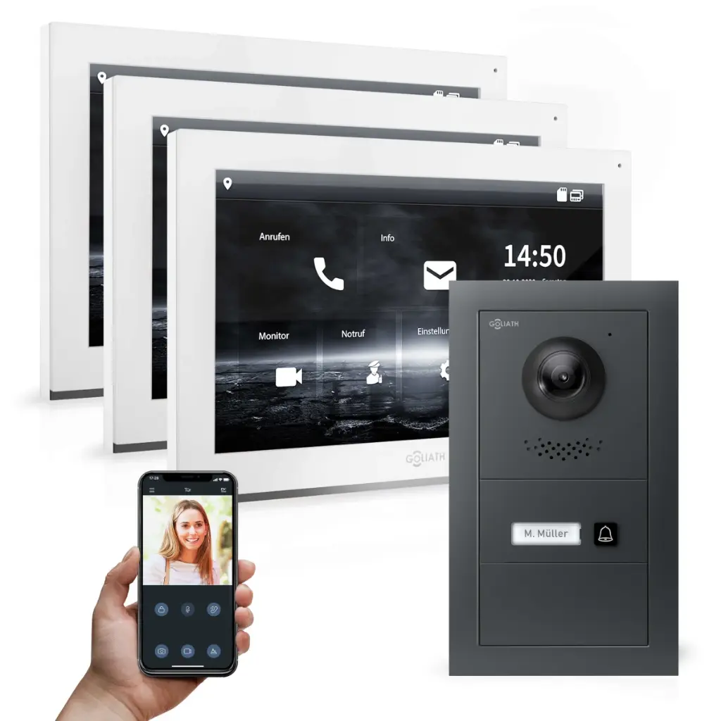 GOLIATH Hybrid IP Video Sprechanlage mit App Anthrazit 1-Familie 3x 10" 