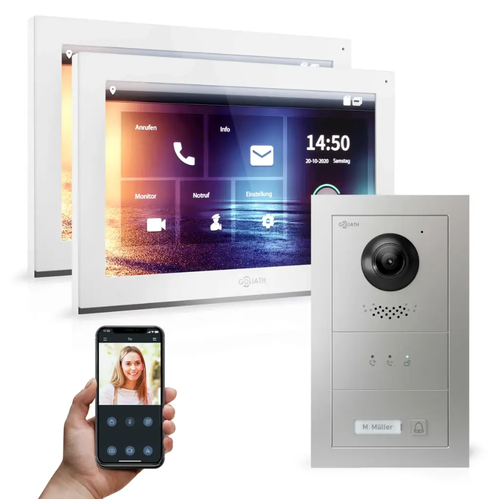 GOLIATH Hybrid IP Video Türsprechanlage 1-Familie 2x 10 Zoll HD Unterputz 