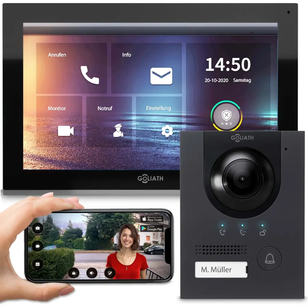 GOLIATH Hybrid IP Video Türsprechanlage Anthrazit 1-Familie 10 Zoll Unterputz 