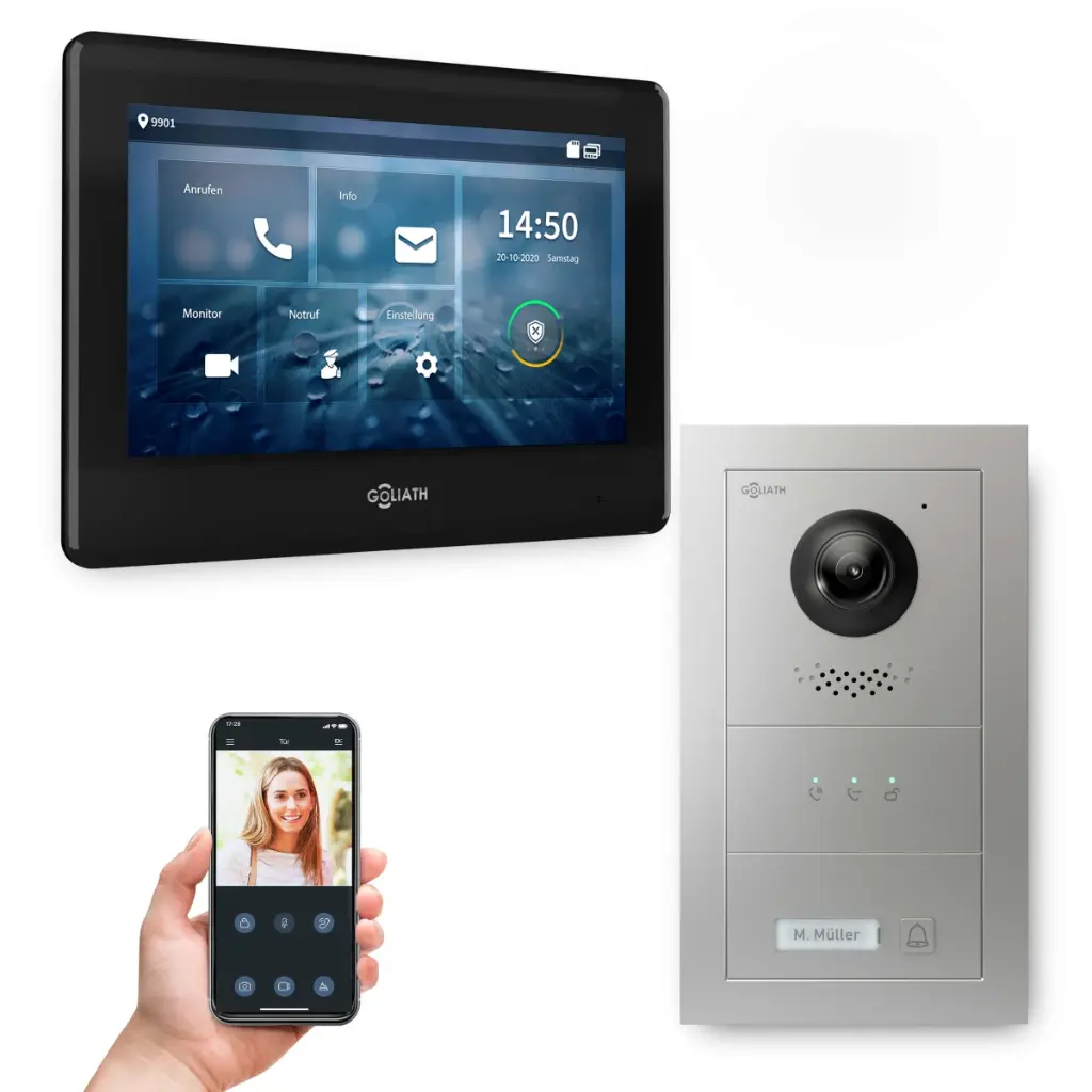 GOLIATH Hybrid IP Video Türsprechanlage mit App Silber 1-Fam 7 Zoll Schwarz