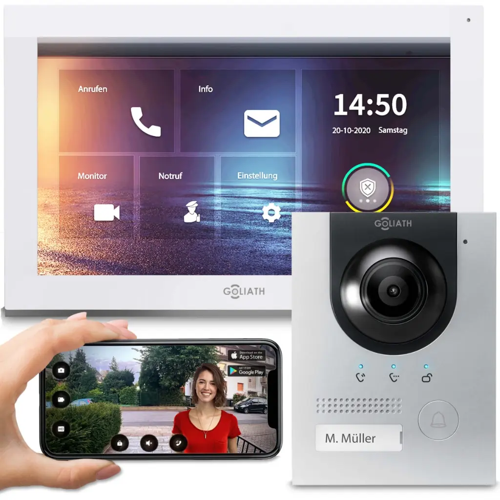 GOLIATH Hybrid IP Video Türsprechanlage mit App Silber 1-Familienhaus 10 Zoll