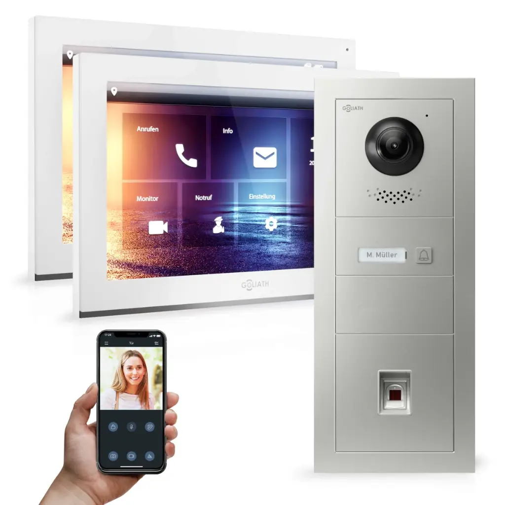 GOLIATH Hybrid IP Video-Türsprechanlage 1-Familie 2x 10 Zoll HD Fingerprint