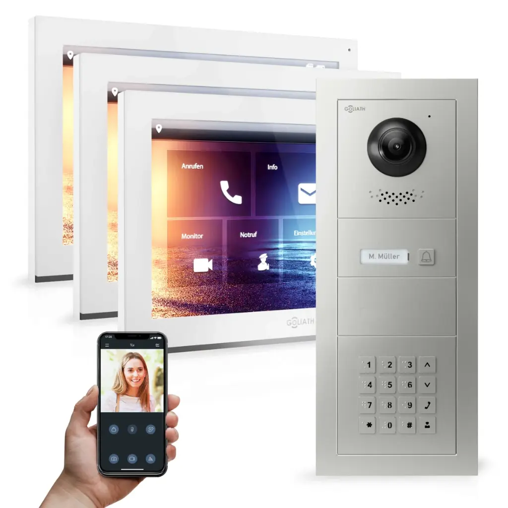GOLIATH Hybrid IP Videotürsprechanlage 1 Familienhaus 3x 10 Zoll HD Keypad 