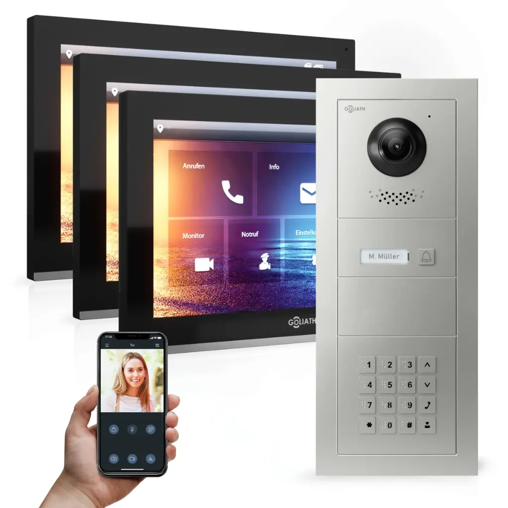 GOLIATH Hybrid IP Videotürsprechanlage 1-Familie 3x 10 Zoll HD Keypad 