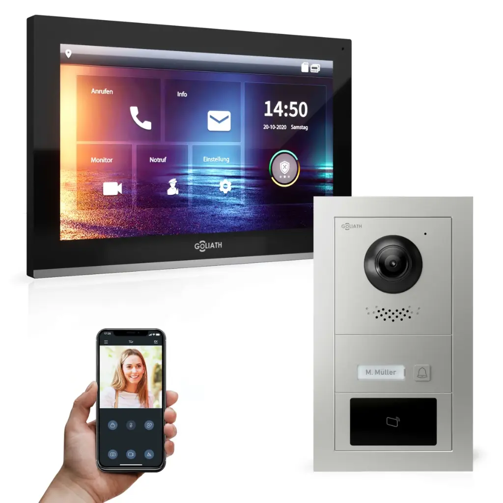 GOLIATH Hybrid IP Videotürsprechanlage 1-Familien 10 Zoll HD RFID Unterputz