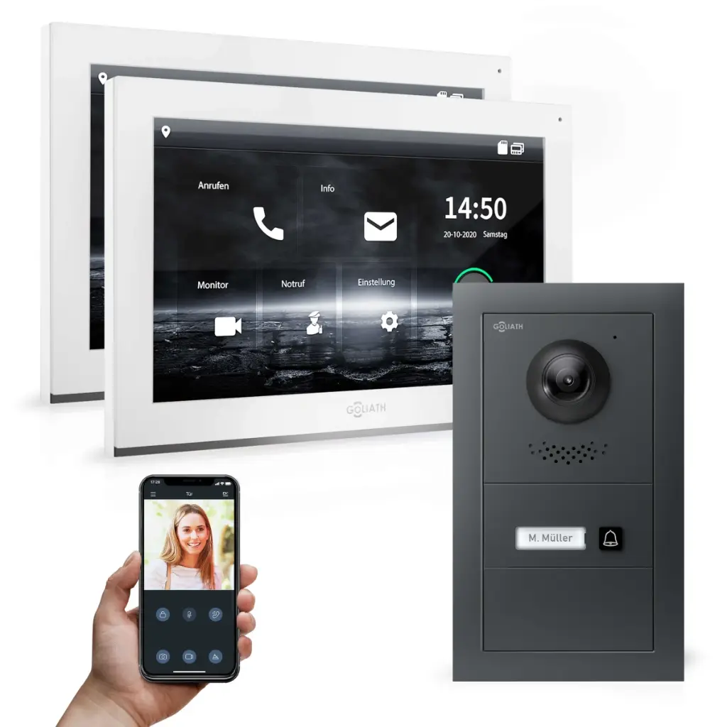 GOLIATH Hybrid IP Videotürsprechanlage App Anthrazit 1-Familie 2x 10" Unterputz