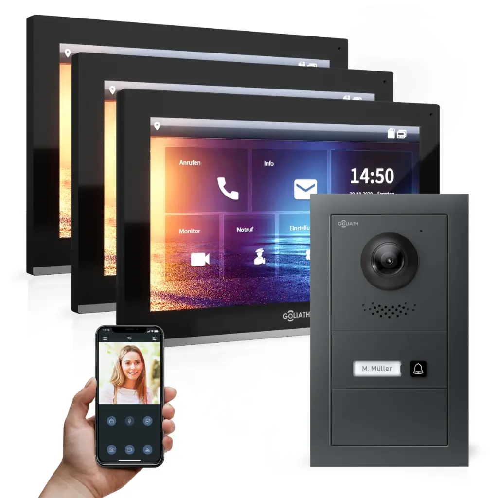 GOLIATH Hybrid IP Videotürsprechanlage Anthrazit 1-Familie 3x 10" Unterputz