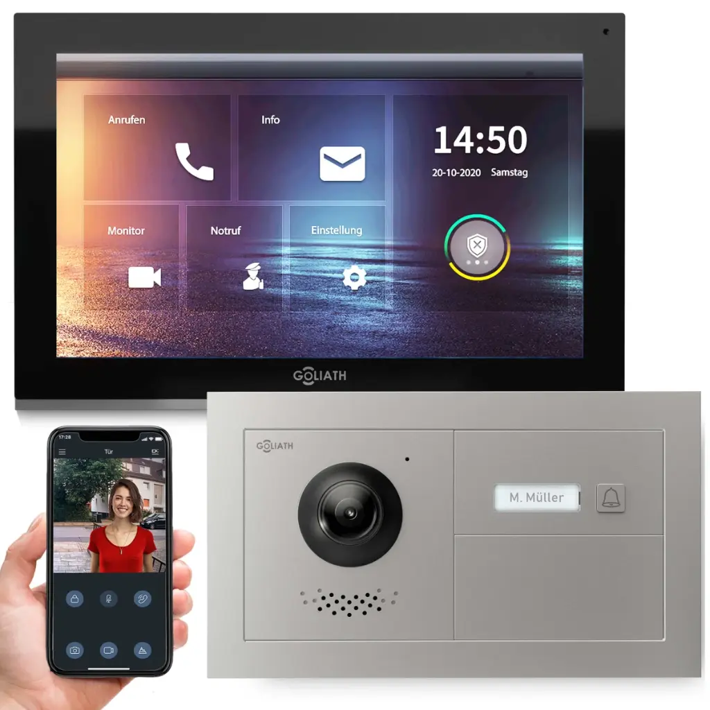 GOLIATH Hybrid IP Videotürsprechanlage mit App 1-Familie 10 Zoll Horizontal 