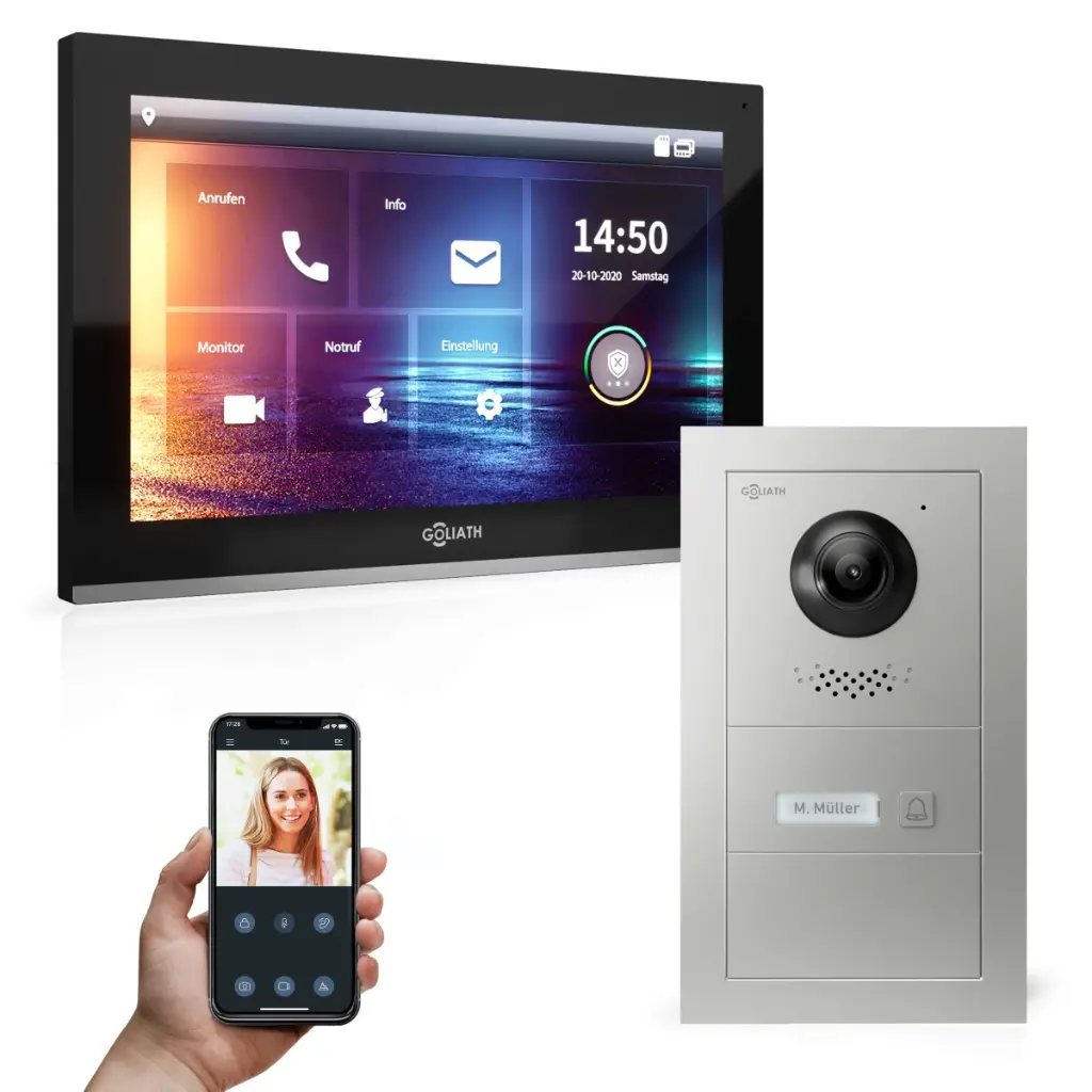 GOLIATH Hybrid IP Videotürsprechanlage mit App 1-Familie 10 Zoll HD Unterputz 