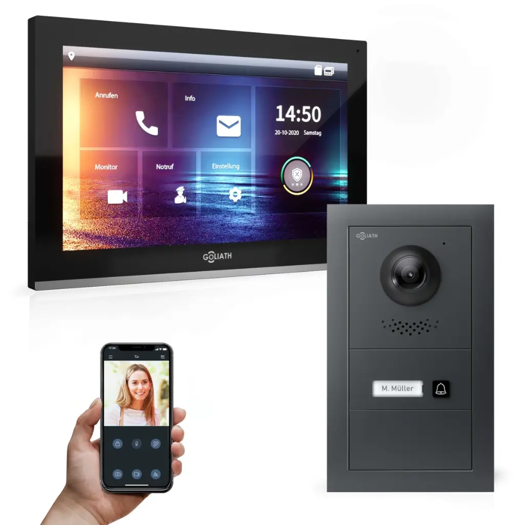 GOLIATH Hybrid IP Videotürsprechanlage mit App Anthrazit 1-Familie 10" Unterputz