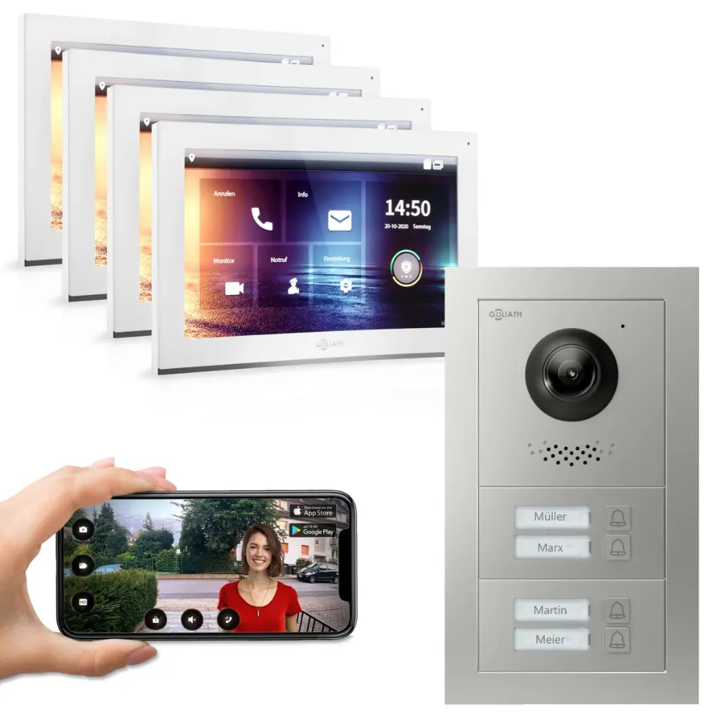 GOLIATH Hybrid IP Video Türsprechanlage App 4 Fam 4x10" HD Weiß Unterputz 