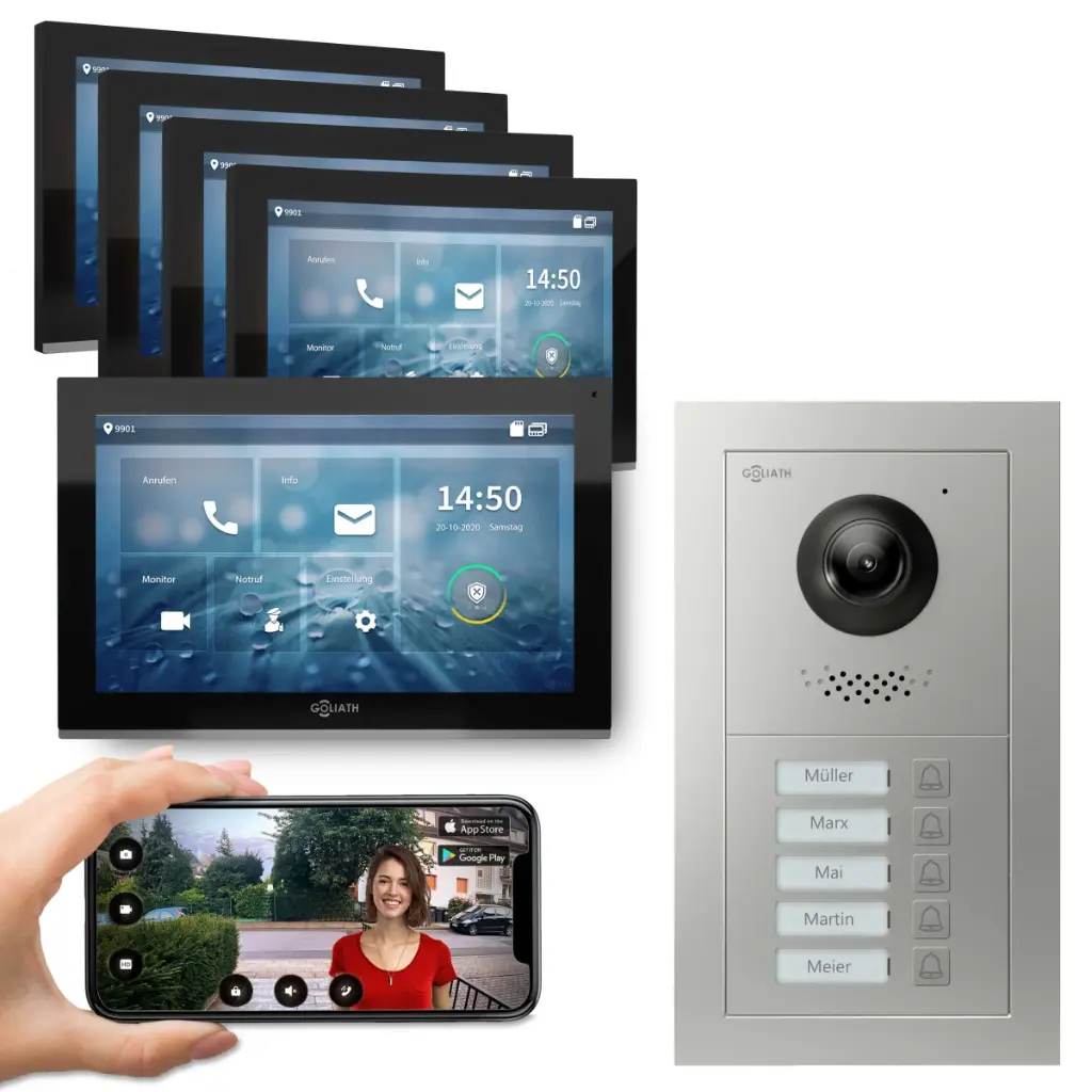 GOLIATH Hybrid IP Video Türsprechanlage App 5 Fam 5 x 10" HD Schwarz 
