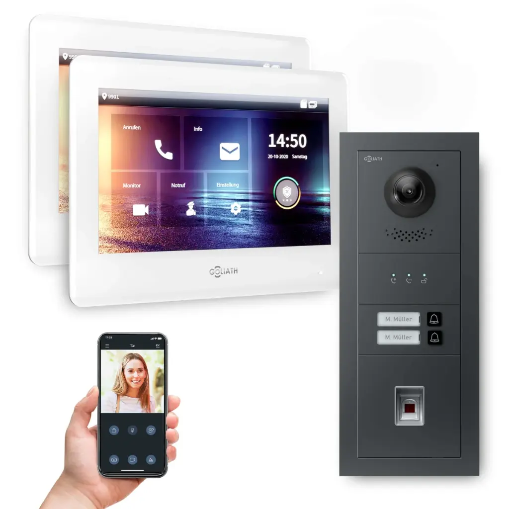 GOLIATH Hybrid 2-Draht BUS Türsprechanlage Anthrazit 2 Fam Fingerprint