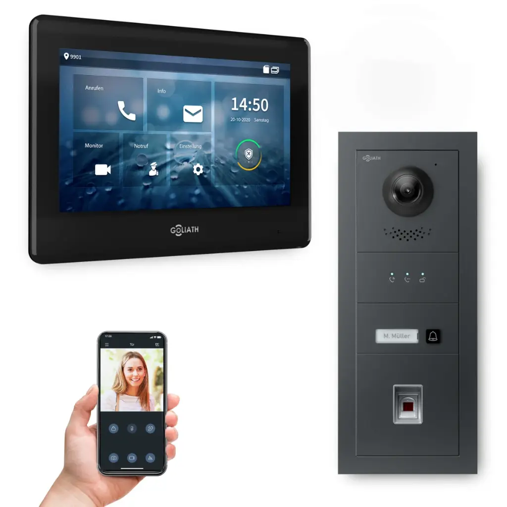 GOLIATH Hybrid IP Video Türsprechanlage mit App 1 Fam Anthrazit 7 Zoll Schwarz  