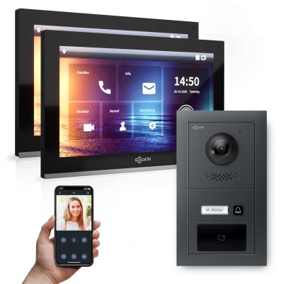 Hybrid IP Gegensprechanlage | Anthrazit | 1-Fam | 2x 10" HD | RFID | Unterputz | 180 Grad