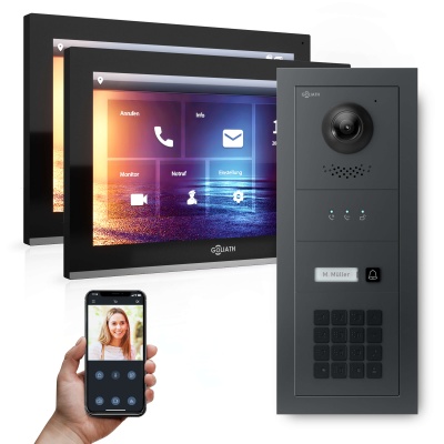 GOLIATH Hybrid IP Videotürsprechanlage Anthrazit Set 1-Fam 2x 10" HD Keypad 