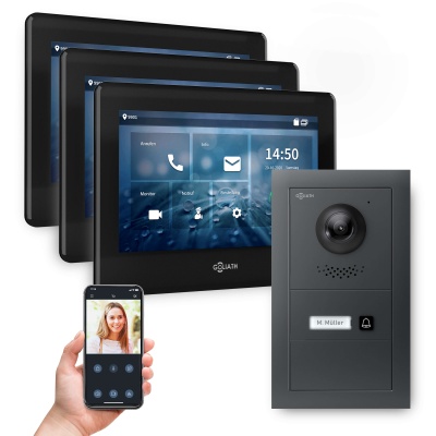 GOLIATH Hybrid IP Video Sprechanlage mit App 1-Familie 3x 7"