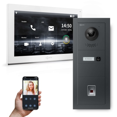 [AV-IPS-650] Hybrid IP Gegensprechanlage | Anthrazit | 1-Fam | 10" HD | Fingerprint | Unterputz | 180°