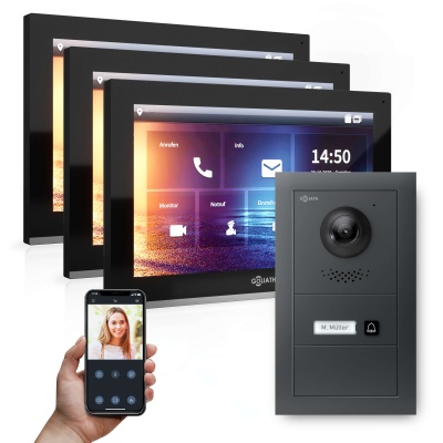 [AV-IPS-667] GOLIATH Hybrid IP Videotürsprechanlage 1-Familie 3x 10 Zoll HD Aufputz 