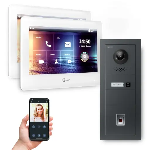 [AV-BUS-645] GOLIATH Hybrid 2-Draht BUS Video-Sprechanlage Anthrazit 2x7" Weiß Fingerprint 