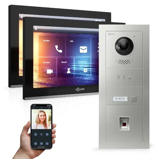 [AV-IPS-548] GOLIATH Hybrid IP Video Sprechanlage 1-Familie 2x 10 Zoll HD Fingerprint 180° Kamera