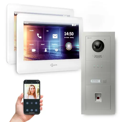 [AV-IPS-695] GOLIATH Hybrid IP Video Türsprechanlage mit App 1 Fam Silber 2x7 Zoll Weiß 