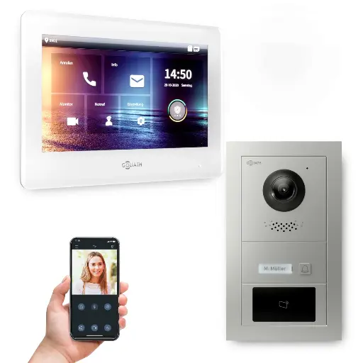 [AV-IPS-702] Goliath Hybrid IP Video Türsprechanlage mit App 1 Fam Silber 7 Zoll Weiß