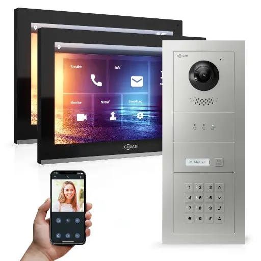 [AV-IPS-542] GOLIATH Hybrid IP Videotürsprechanlage Set 1-Familie 2x 10 Zoll HD Keypad 