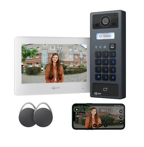 [AV-BLS-K-01W] GOLIATH Basic 2-Draht BUS Türsprechanlage | FullHD | 7" Schwarz | RFID & Keypad | 1-Familienhaus | Aufputz